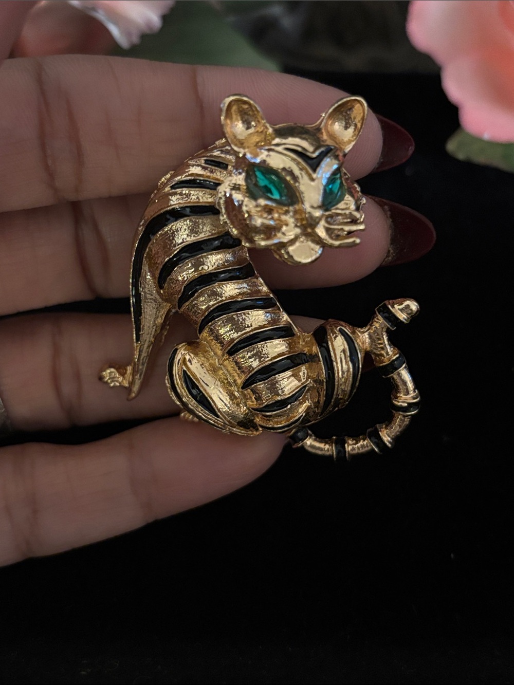Gold-Tone Cat Brooch with Textured Finish